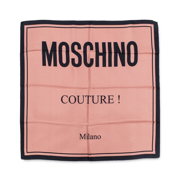New! Moschino Couture Silk Square pink /black Logo Scarf 20